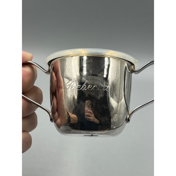 Vintage Dual Handle Silver Plated Baby/Sippy Cup w-Lid - Embossed Duck - Rebecca - Picture 3 of 9